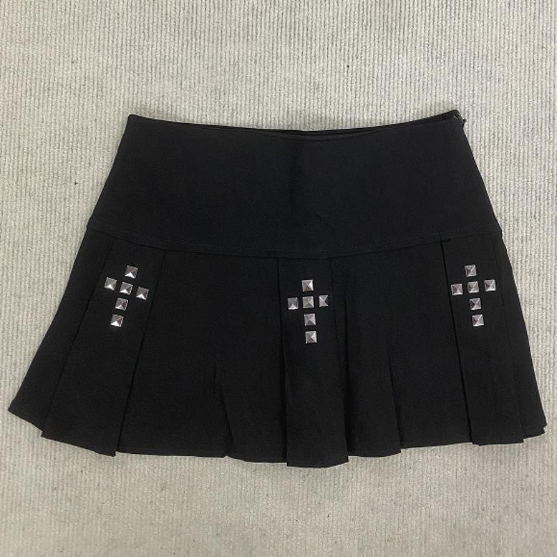 European and American summer personalized cross hot stamping design pleated A-line skirt for women