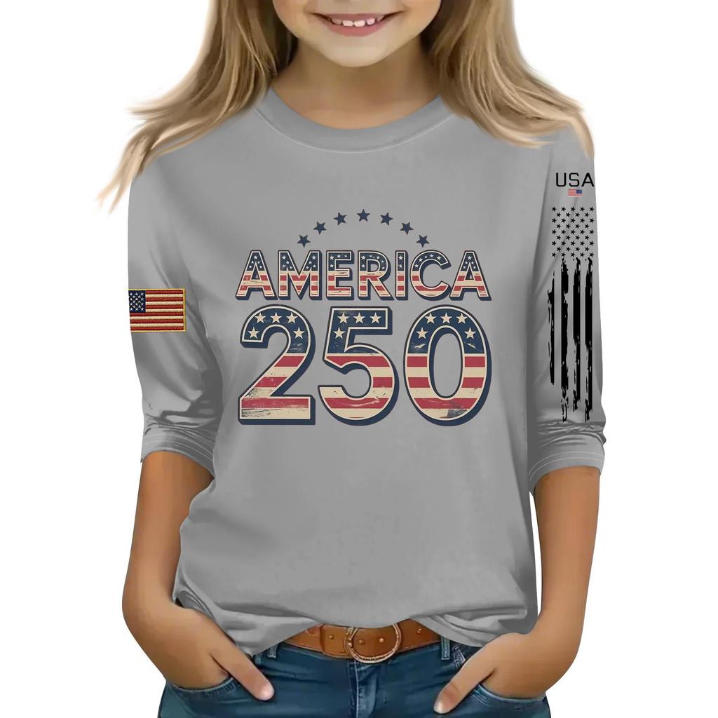 Kid's Round Neck Independence Day Print Lightweight Spring/Summer Top