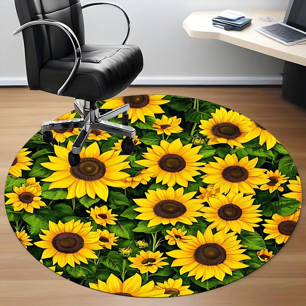 1pc Sunflower Field Office Round Area Rug, Under Office Chairs Bedroom Living Room Home Decor, Room Deco
