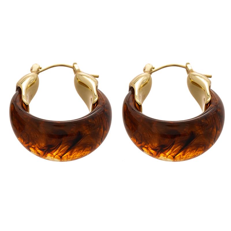 Ombre Resin U-Shaped Basket Ear Cuff Earrings - Minimalist Geometric Style for Women