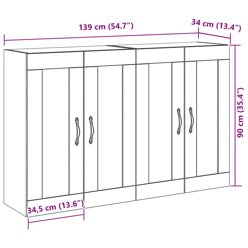 Wall Cabinets 2 pcs Black Oak Effect 69.5 x 34 x 90 cm