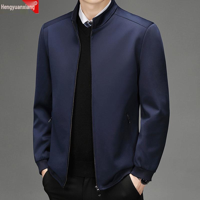 

Hengyuanxiang Men s Red Jacket - Spring/Autumn Style for Middle-aged & Elderly, Loose Fit with Stand-up Collar XL