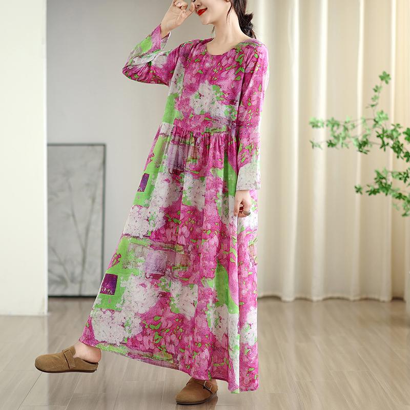 Long sleeve plus size cotton vintage floral new in dresses for women casual loose spring summer autumn dress