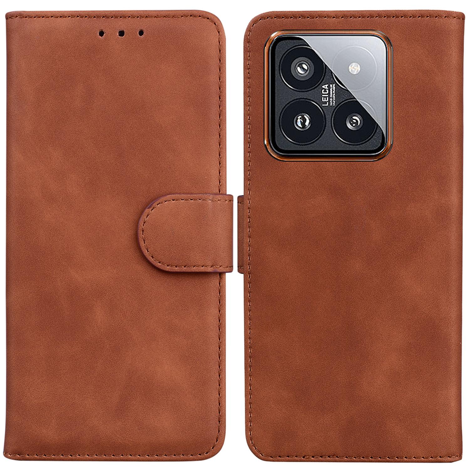 

For Xiaomi 14 Pro Case Leather Solid Color Flip Stand Phone Cover E