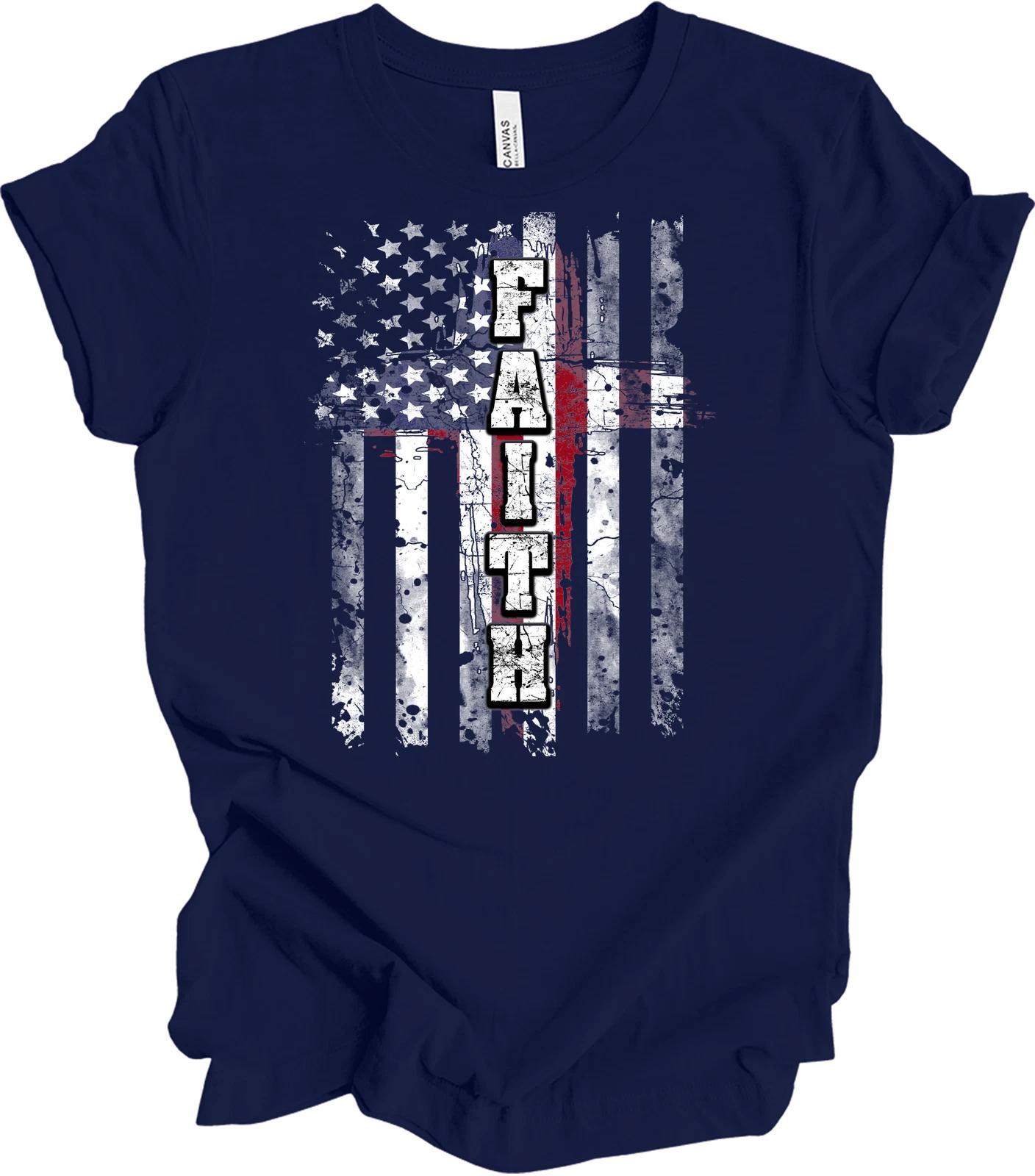 Faith American Flag - Patriotic Religious Tee - Unisex Apparel 2XL