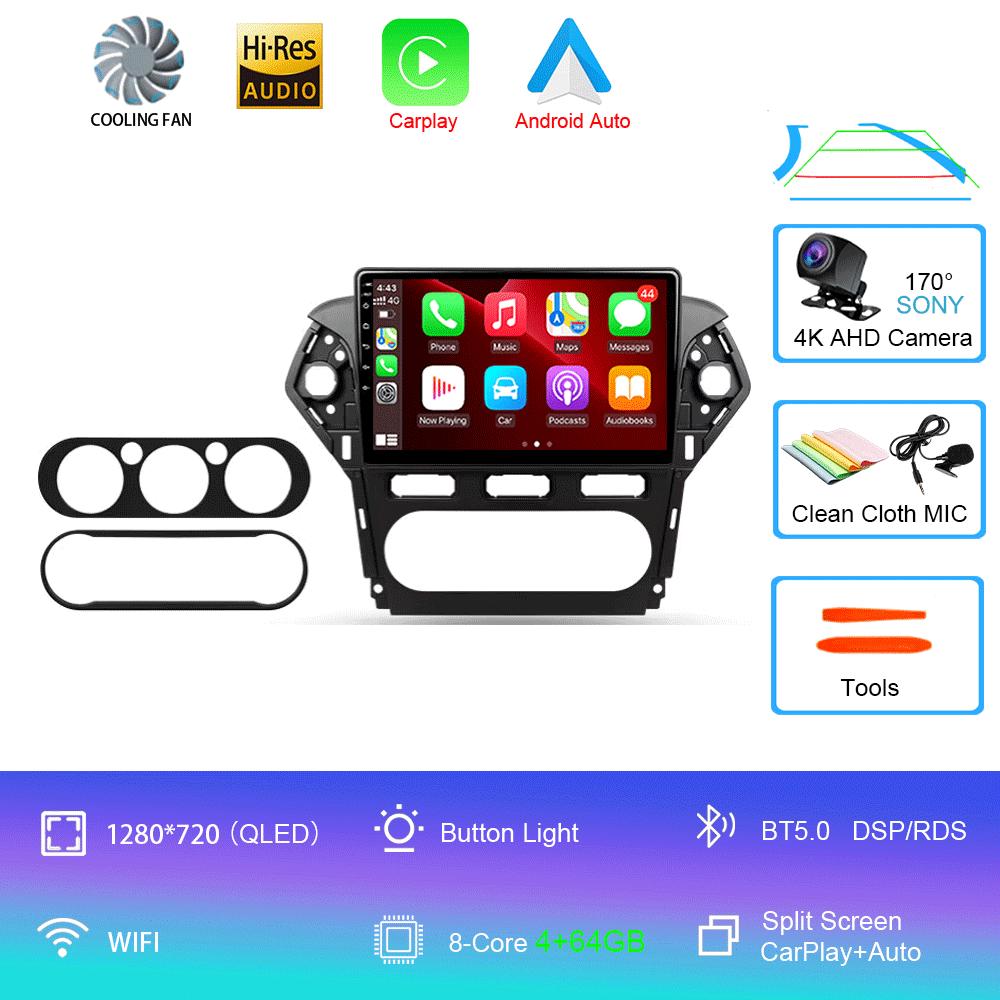 Car Radio Android 14 Carplay Auto For Ford Mondeo 4 Mk4 2010 - 2014 Navigation GPS Multimedia Player Stereo wifi+4G BT Video DVD