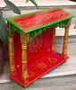 Handmade Painted Wood Mandir: Embossed Hindu Home Altar