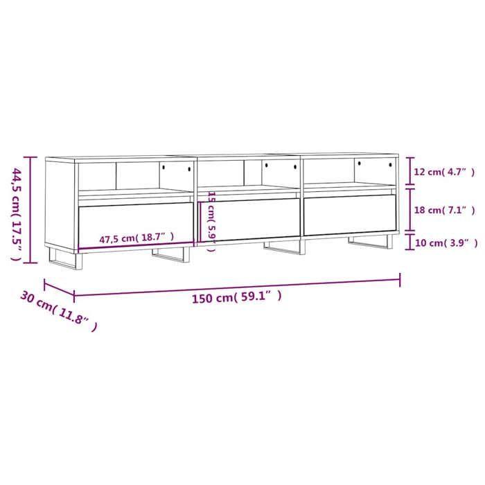 VidaXL Meuble TV gris béton 150x30x44,5 cm bois d'ingénierie 831304