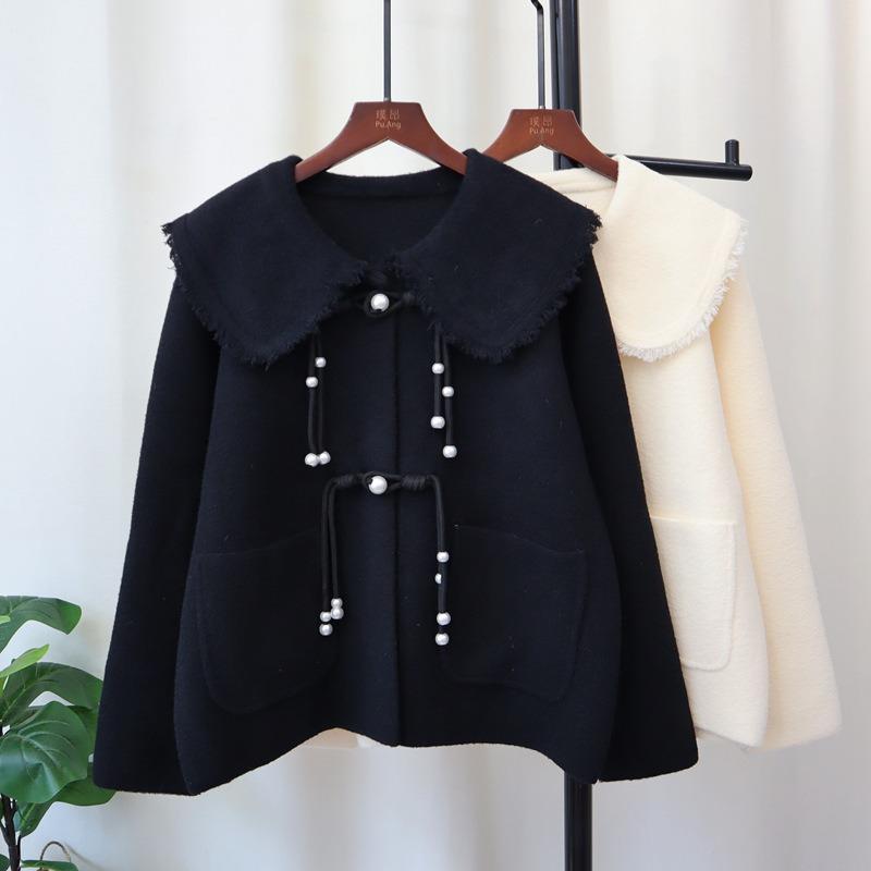 Autumn and Winter New Buckle Knitted Double-sided Cardigan Design Sense Loose Sweater Jacket Women