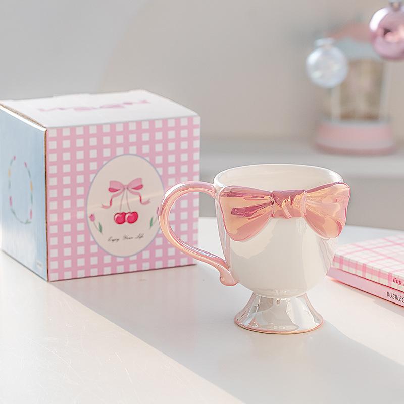 Bow Shaped Ice Cream Ceramic Cup Coffee Mug Dessert High Footed Cup Ceramic Cup Home Tea Cup Breakfast Milk Coffee Cup