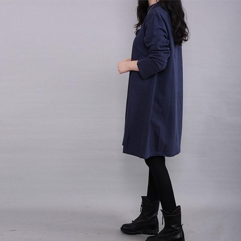 Timeless Vintage Women Long Sleeve Pullover V Neck Tunic Dress For Casual Elegance