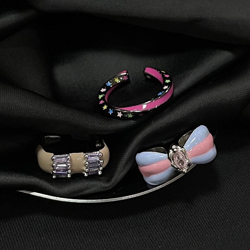 Süßer Cooler Stern Dopamin Tropfen Glasur Offener Ring Kalter Wind Schleife Premium Gefühl Ring