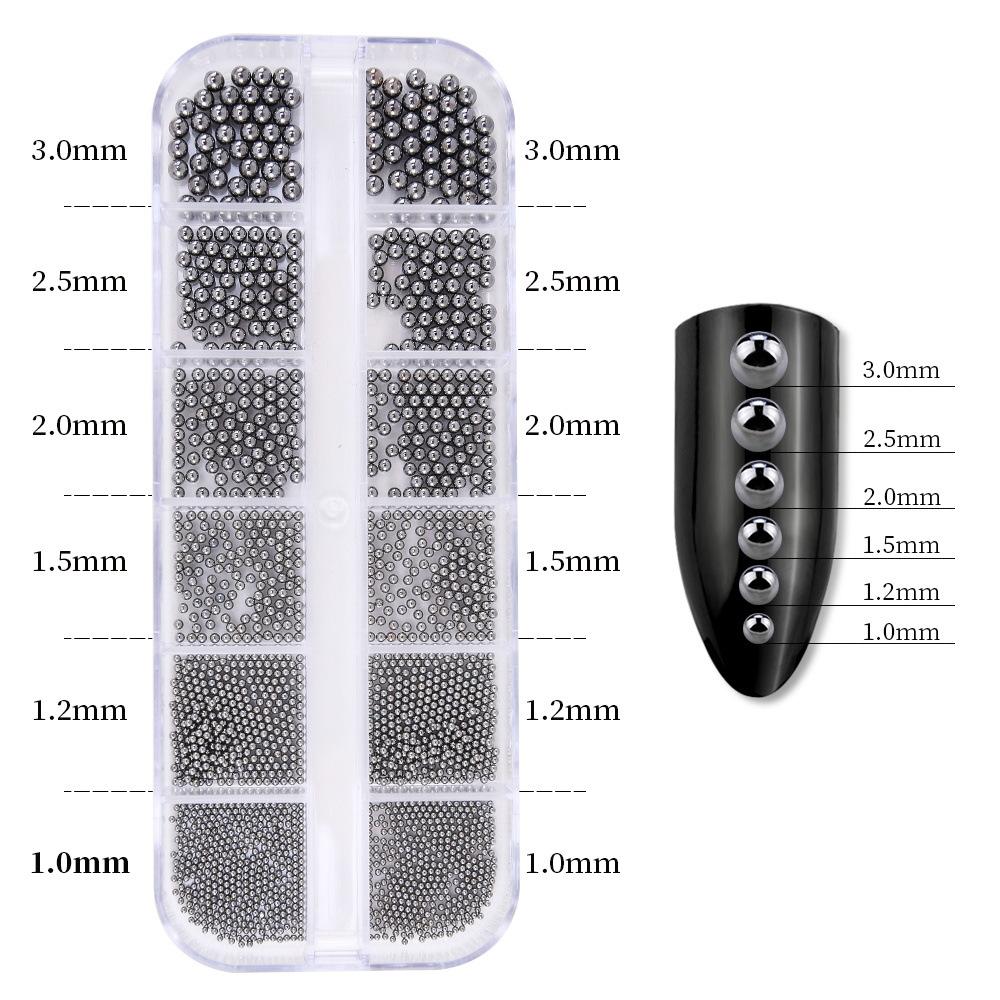 12 Grilă Aur Argint, Nail Art Bile de oțel Bijuterii Mixte Diy Accesorii pentru manichiură Set de decorare a unghiilor