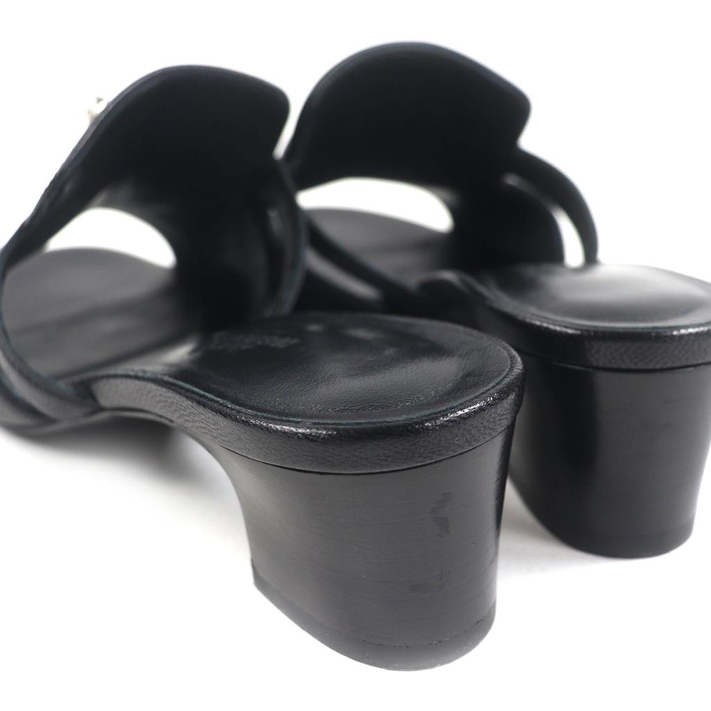 Great HERMES Sandals candy Kelly Buckle Leather Mules black leather Women 211070Z Used