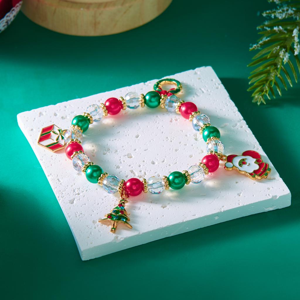 Pulseiras Coloridas Clássicas de Natal com Contas para Mulheres Fofas Pingentes de Papai Noel, Árvore de Natal, Boneco de Neve Pulseiras Joias de Amizade