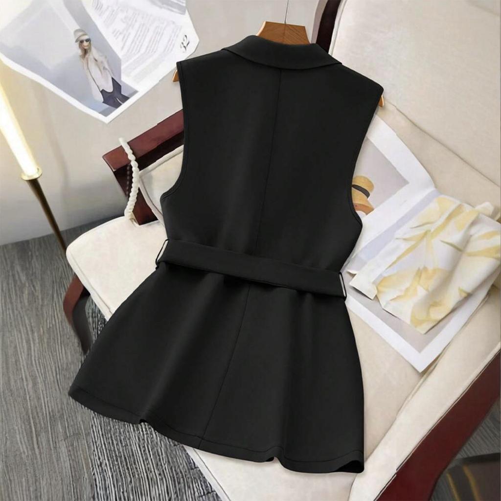 Women's Fashionable Casual Loose Belted Button V,neck Vest Jacket