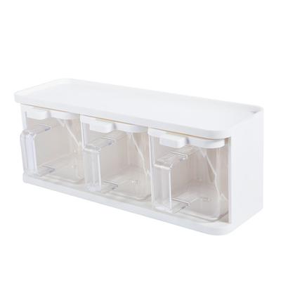 Caja de Condimentos 3 Compartimentos Plástico Transparente Caja de Condimentos con Asa y Cuchara para Especias Sal Azúcar