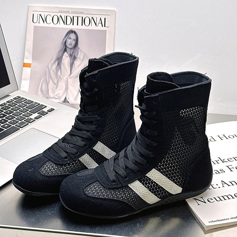 92 Fashion Women's Shoes Summer New Fashion Versatile Lace-up Light and Comfortable Flat Casual High-top Shoes