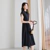 Round neck half open collar lace up shirt dress for 2026 summer simple commuting versatile slimming mid length dress