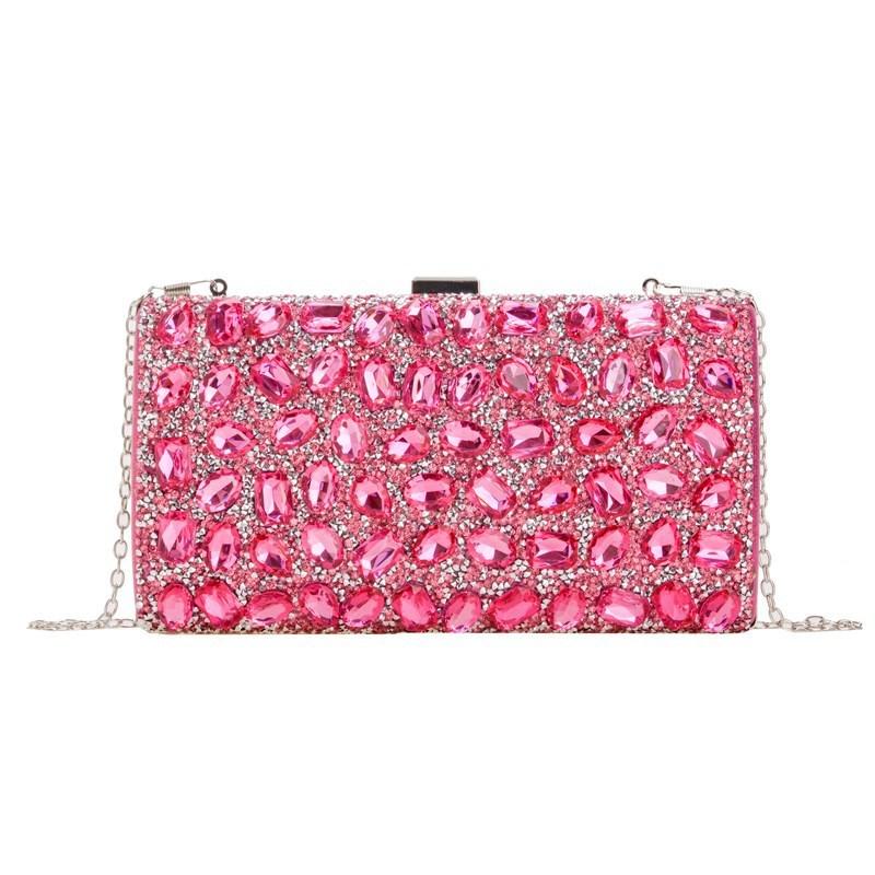 Borsa a pochette quadrata di lusso con strass e chiusura a lucchetto per feste serali e matrimoni