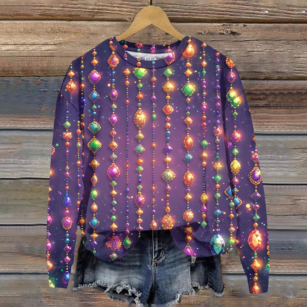 Damenmode Bedrucktes Langarm Locker Rundhals Sweatshirt Top