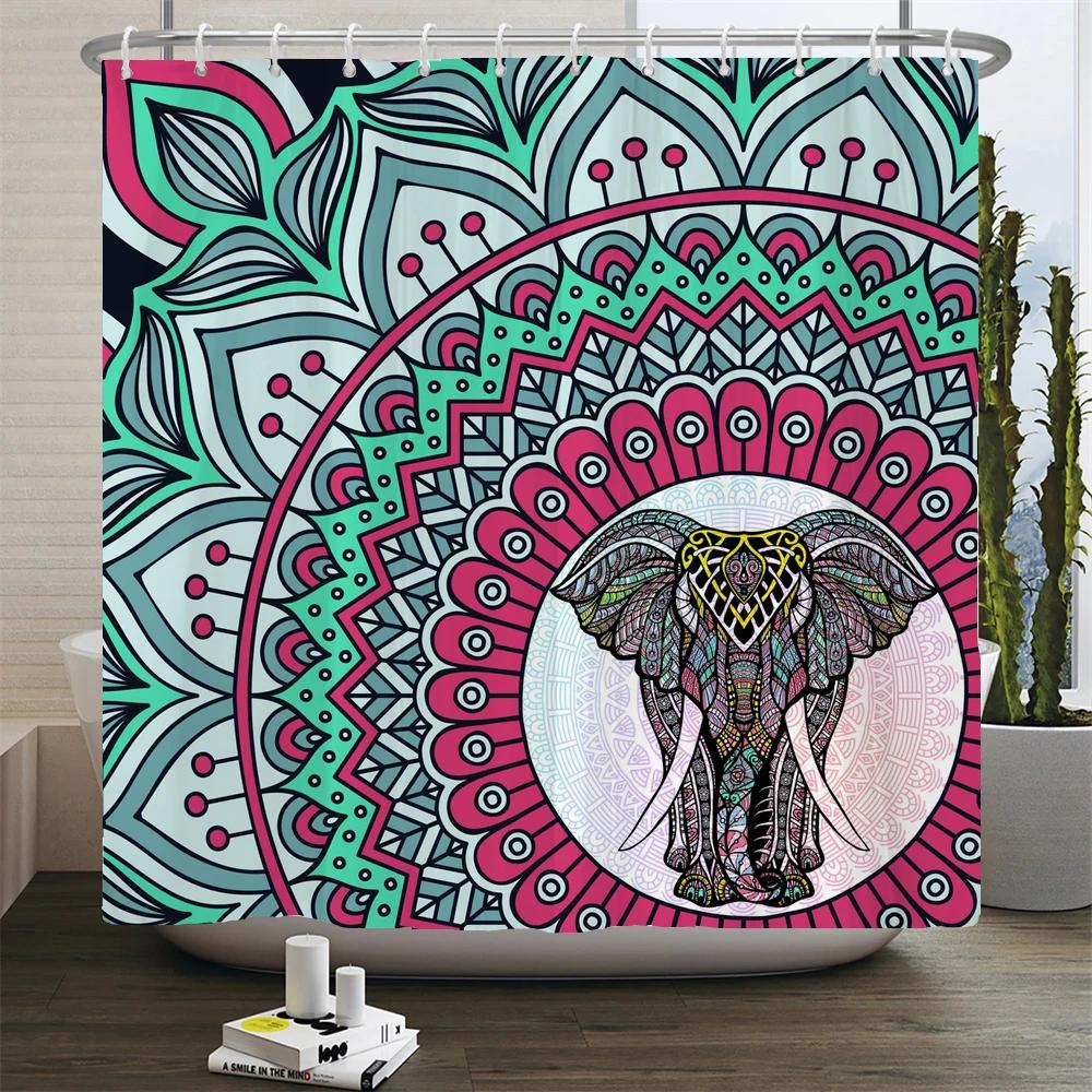 India Elephant Shower Curtains Colorful Mandala Bohemian Bathroom Curtain Waterproof Polyester Fabric Bathtub Screen With Hooks