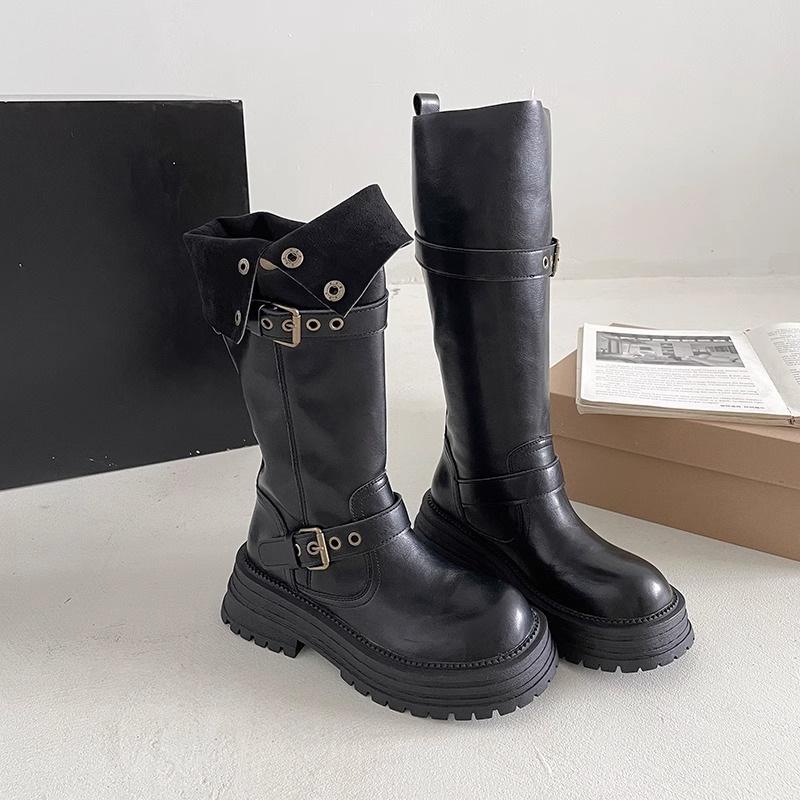 

Brown retro British style thick heel platform boots women s 2024 new spring and autumn but knee height knight boots 39 коричневый