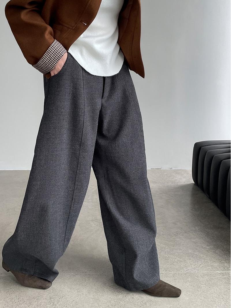 

Xia Nai Korean Style Wide-Leg Woolen Pants for Women - Curved Knife Design, Autumn/Winter Versatile Long Suit Pants. Small серый