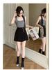 Women's High-Waisted Gray A-Line Skirt Shorts - Spring 2025 Casual Wide-Leg Design