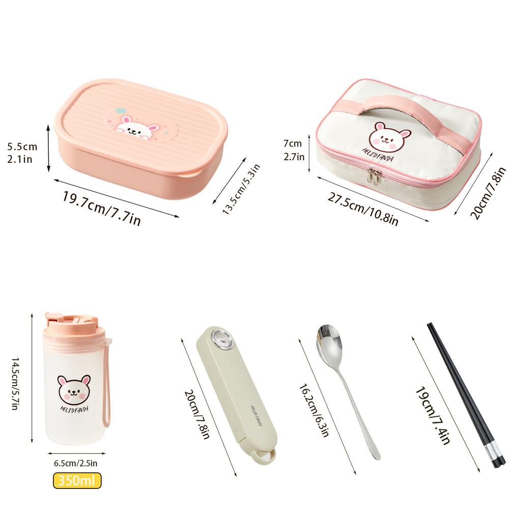 3-Compartment Cute Plastic Lunch Box Portable Detachable Fruit Salad Food Container Divided Bento Box Microwave Safe