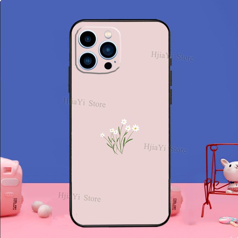 Minimalist Aesthetic Flower Case For iPhone 16 15 13 11 12 14 Pro Max XS XR X Plus 13 mini Soft Cover Fundas Capa Shell