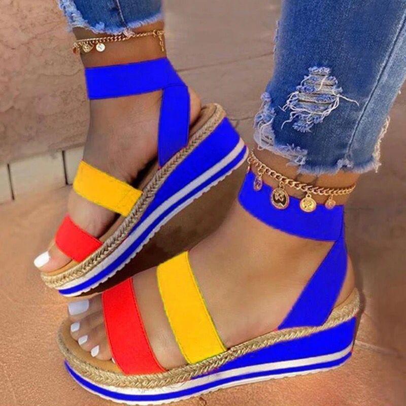 Large size muffin wedge sandals women's summer new hemp rope sole foot elastic band sandals