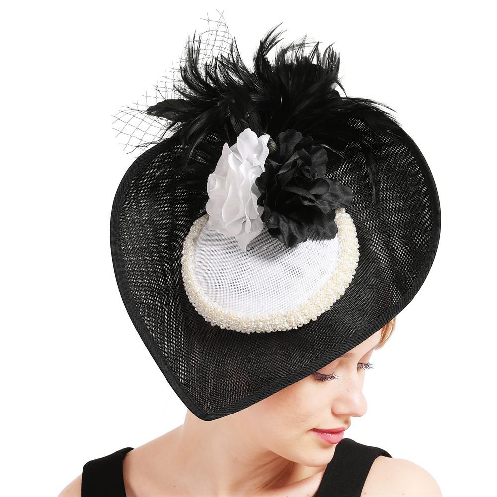European And American Burgundy Imitation Hemp Yarn Headgear Bridal Hair Accessories Banquet Photo Top Hat Feather Headgear