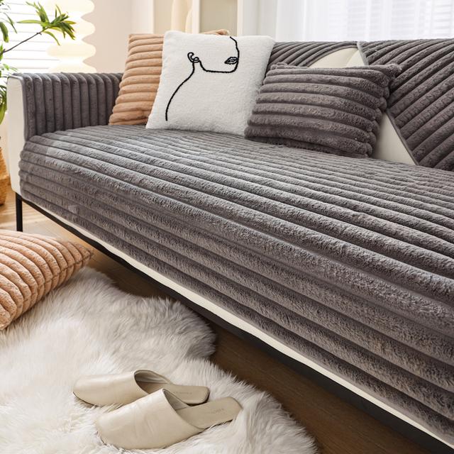 

Чехлы для диванов из искусственного кролика в полоску, нескользящие, для 1, 2, 3, 4-местного, L-образного, утолщенного, ультрамягкого, для кресла, дивана Cushion cover30x50cm серый