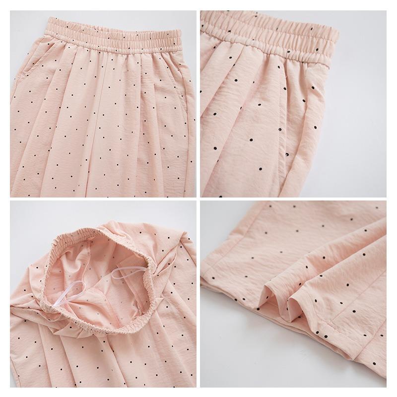 Ice silk polka dot soft waxy straight casual pants women's spring and summer new high waist loose and thin pear-shaped body wide-leg pants