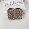 New Corduroy Floral Coin Wallet Women Portable Lipstick Makeup Bag Children's Cute Coin Purse Small Wallet Large Capacity ID Bag