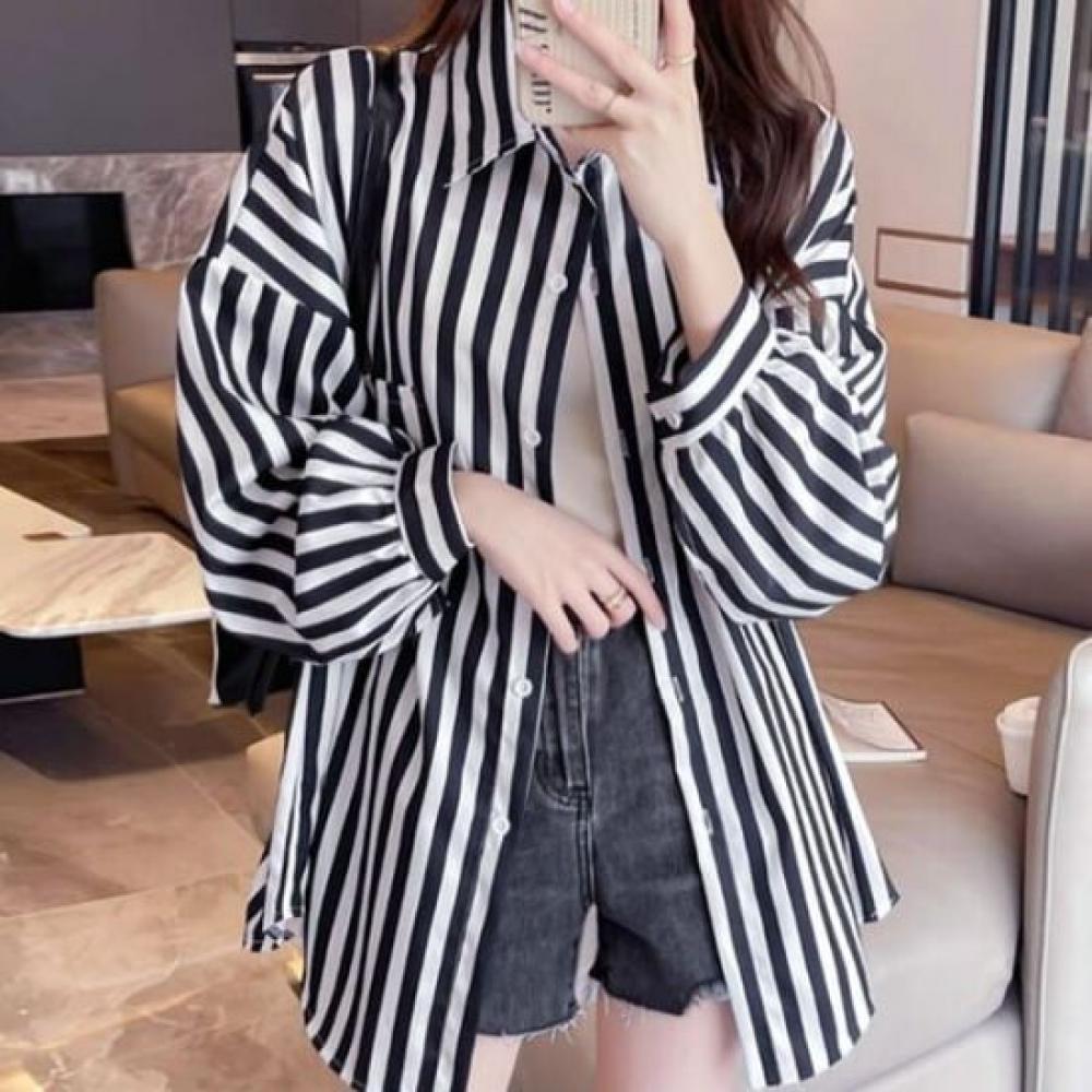 Navava Casual Daily Stripe Long Sleeve Shirt Nb2536