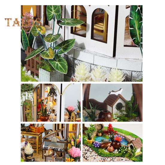 1 Set DIY Mini Greenhouse Kit with LED Light Furniture Kids Adults Handmade Wooden Tiny Garden House Building Model Dollhouse Decoration