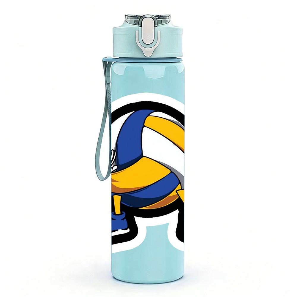 1PC Cartoon Volleyball Character Print 750ml Color Plastic Sports Water Bottle Leakproof Flip Straw Lid Suitable for Sports Office Home Use