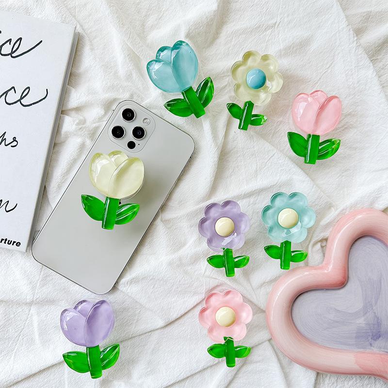 Japanese Small Fresh Wind Mobile Phone Airbag Bracket Tulip Flower Retractable Back Sticker Portable Niche Carry