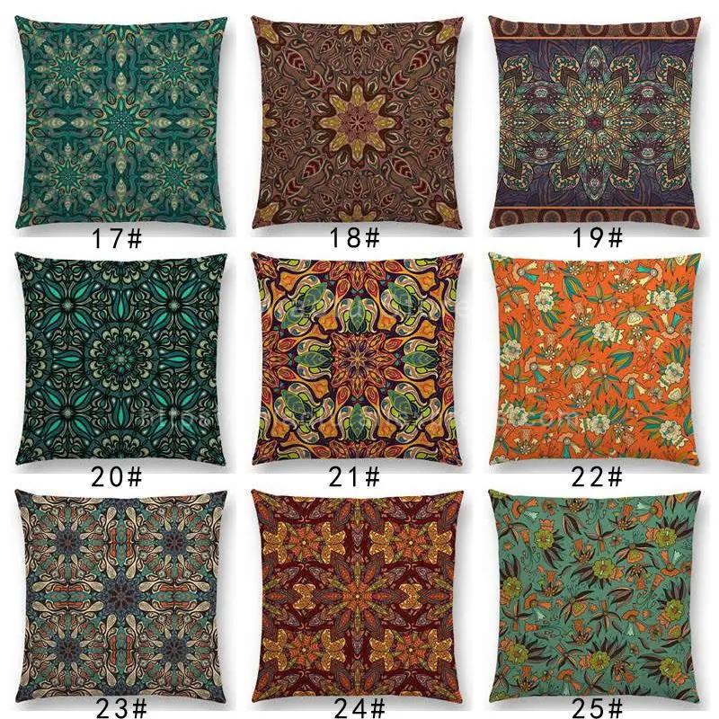 Boho Colorful Flowers Abstract Ethnic Floral Pillow Case Mandalas Pattern Design Vintage Patchwork Retro Cushion Cover