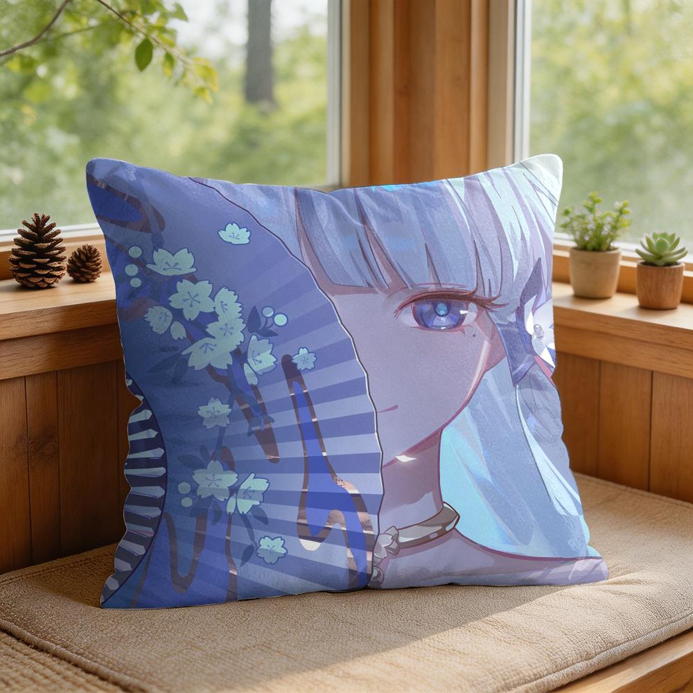 Kamizato Ayaka Genshin Impact Cushion Cover Square Short Plush Pillow Case Living Room Sofa Home Decor Funda X