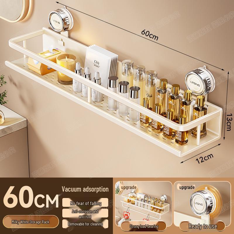 Wall-Mounted Aluminum Suction Cup Towel Rack & Bathroom Storage Shelf