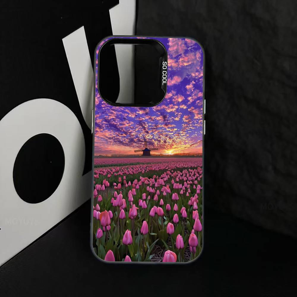 Super Beautiful Tulip Phone Case For iPhone 17,16,15,14,13,12,11 Plus,Pro Max,XS,Colored Silver Plated Inside Cover