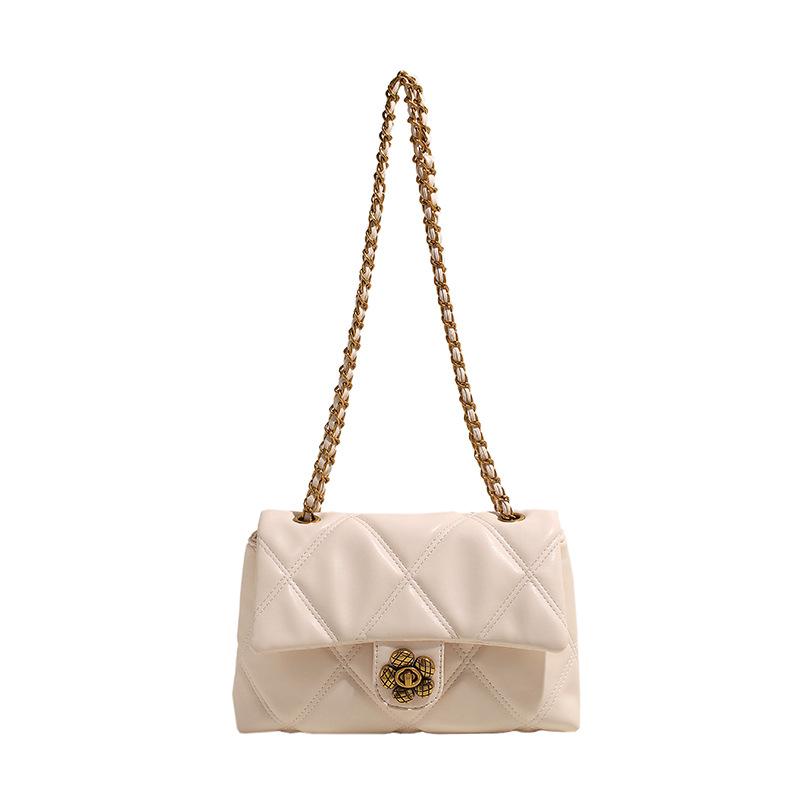 

2025 winter soft surface solid color PU rhombus quilting embroidery chain bag small square bag commuter underarm shoulder messenger bag белый
