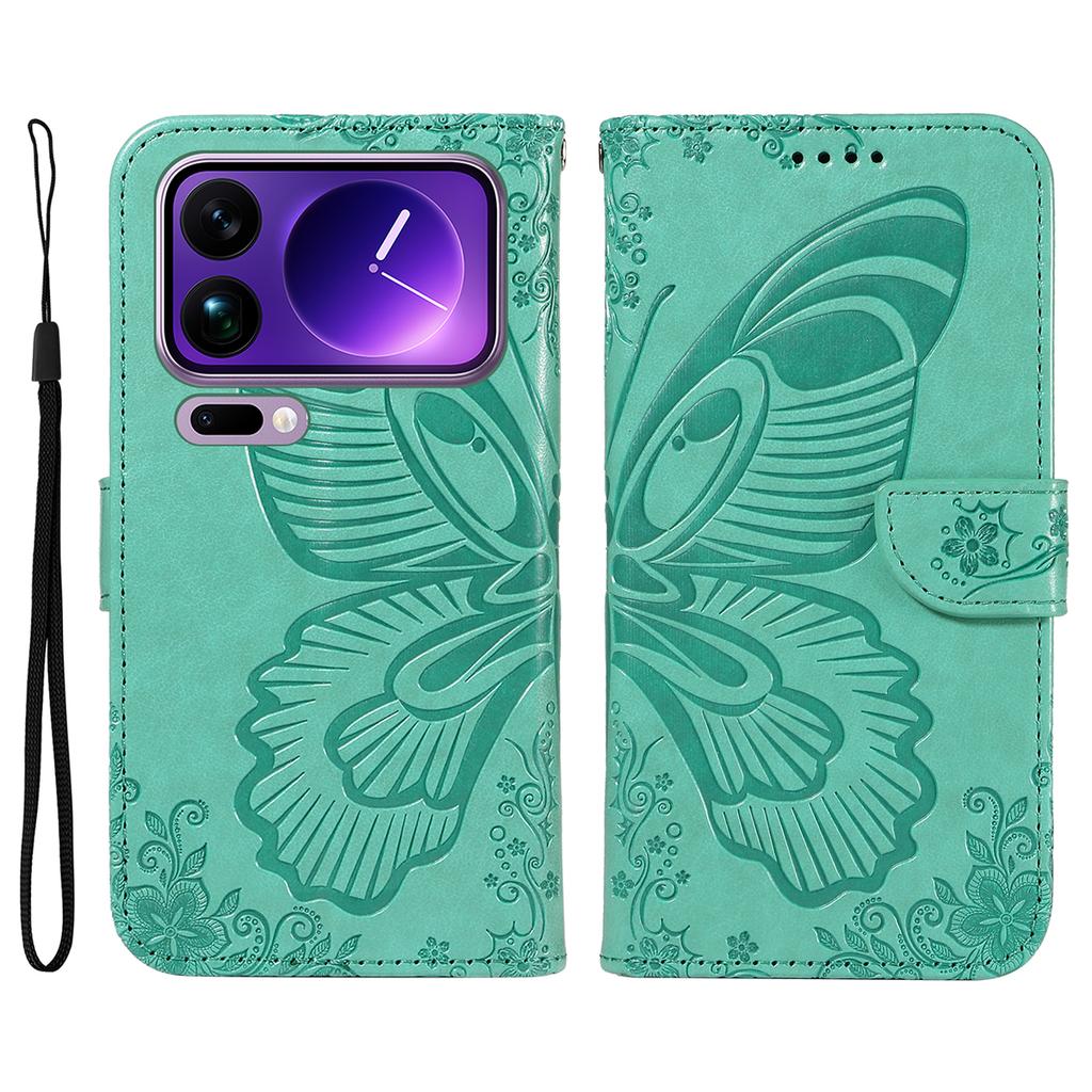 For Xiaomi 17 Pro Max Case Butterfly Pattern PU Leather Folio Flip Phone Cover -  Blue