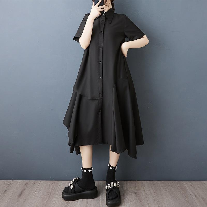 Short Sleeve Plus Size Black Vintage New In Dresses for Women Casual Loose Long Summer Shirt Dress