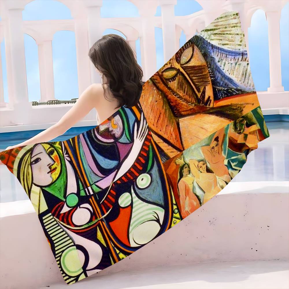 P-Picasso Style Painting Microfiber Printed Beach Towel Mountain Climbing Yoga Beach Swimming Running Absorbent Soft Towel