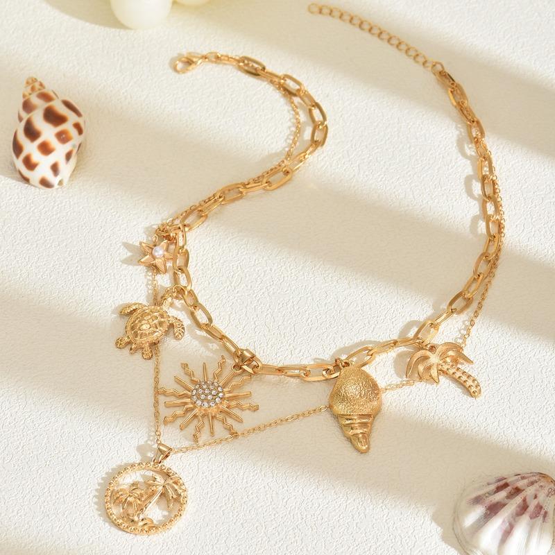 Seaside accessories starfish shell necklace light luxury niche sun pendant stacked collarbone chain woman
