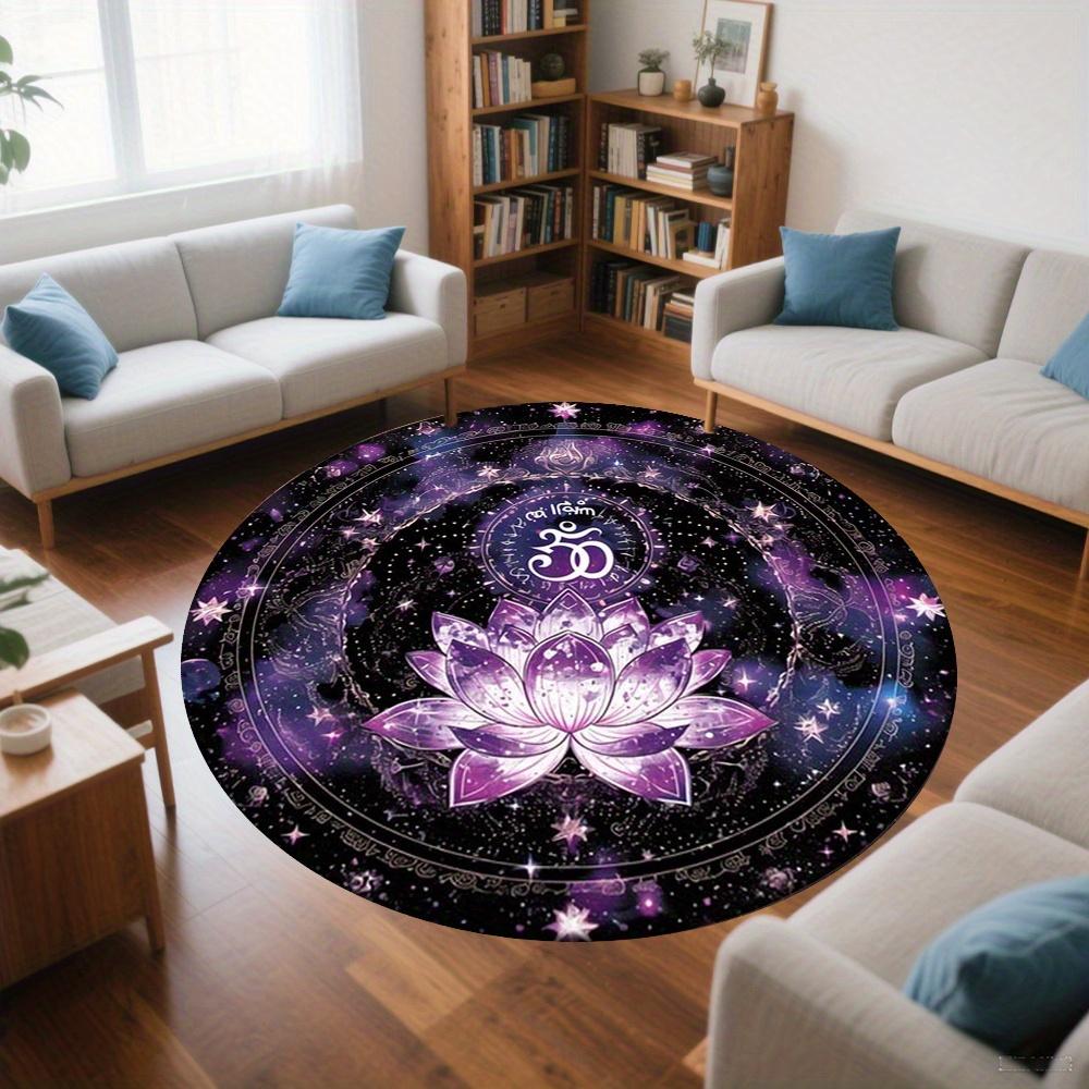 Lotus Flower Pattern Round Mat, Thickened Soft Anti-Slip Floor Rug for Home Office Game Room Decor